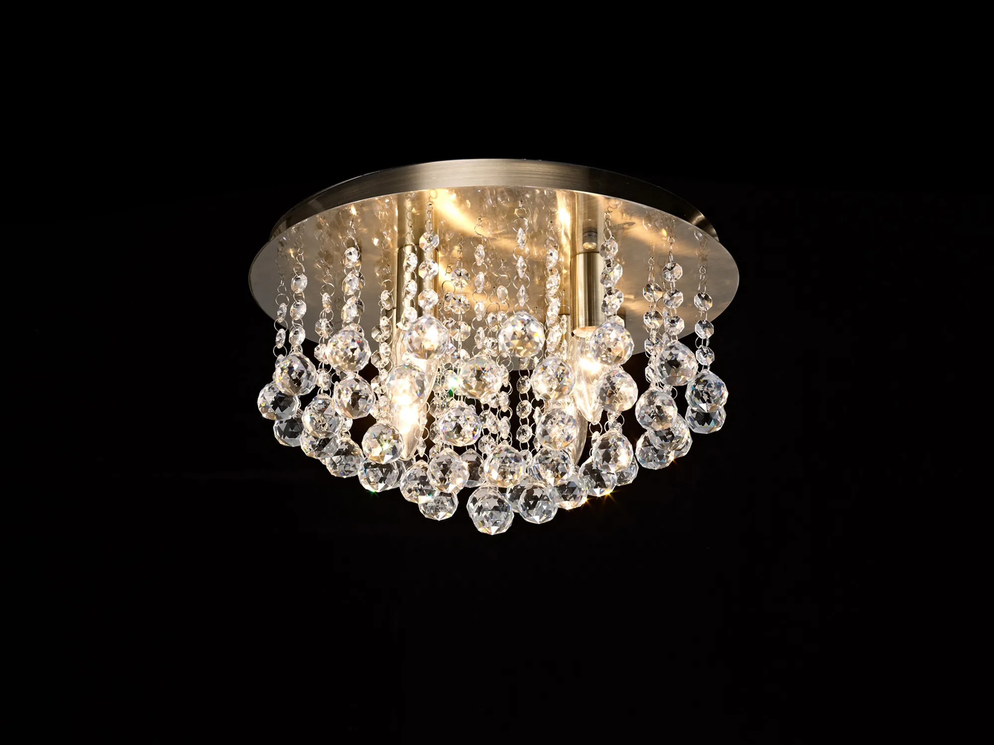 D0187  Acton Crystal Round Flush Ceiling 4 Light Antique Brass